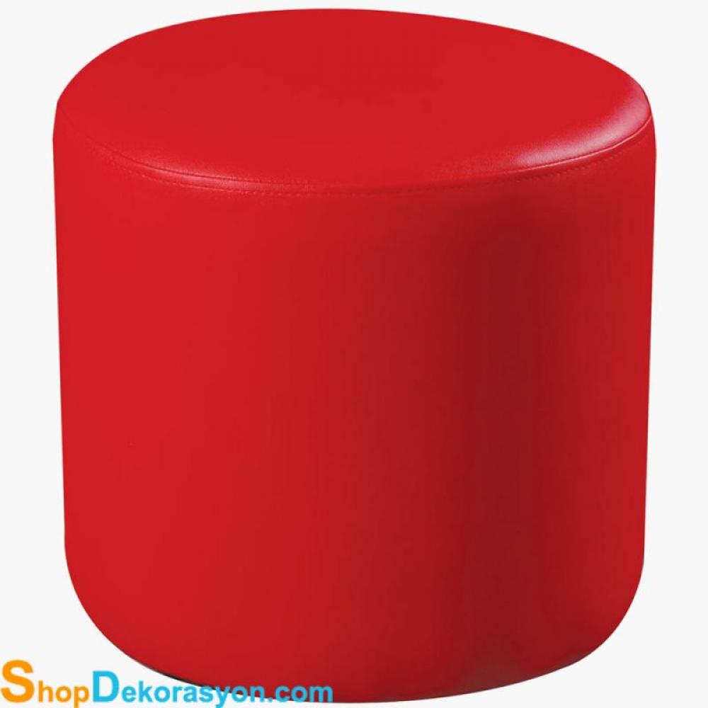 Round Red Leather Pouf